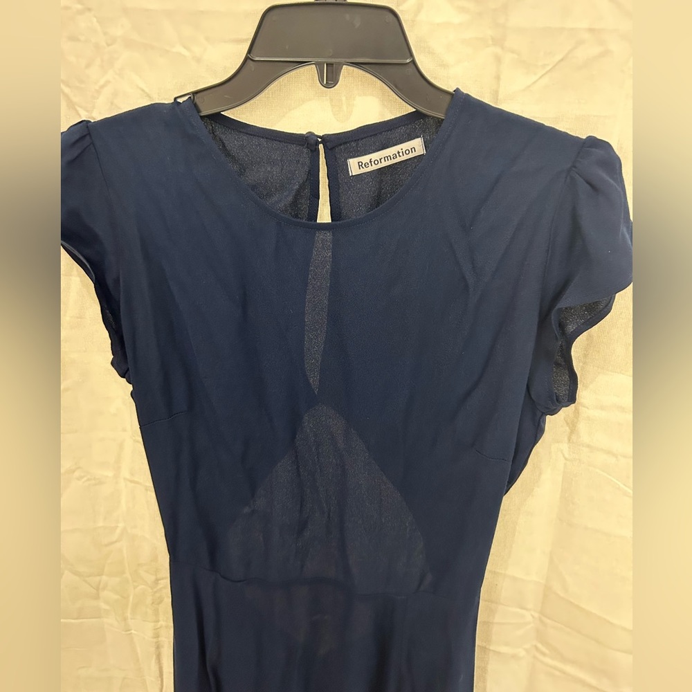 Reformation Navy Blue Flowing Short-Sleeve Dress - Picture 3 of 10